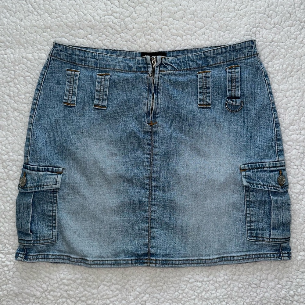 Y2K denim mini cargo jean skirt zipper vintage 90s 2000s VTG No Boundaries sz 7